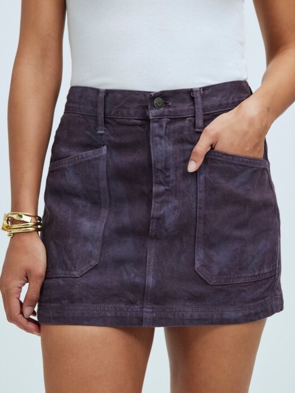 Madewell MN Dye Studio Denim Patch Pocket Utility Mini Skirt Size 25 Fig NO931
